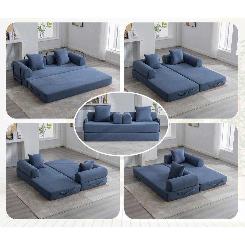 HOMEFUN Corduroy Upholstered Modern Comfort Foldable Compressible Sofa Bed with Sturdy Metal Frame - Navy Blue