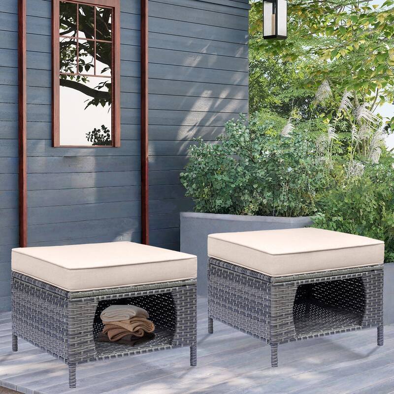 Wicker Patio Furniture Set-Outdoor Patio Conversation Seating Sets - 2 Piece - Beige/Gray Wicker