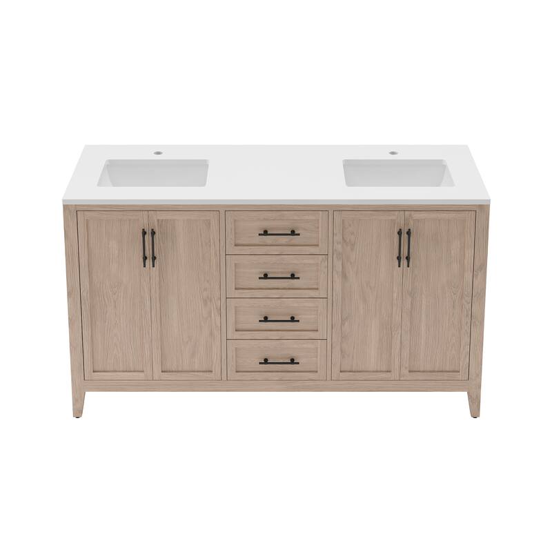 Fresca FCB4260-U Silas 60" Free Standing Double Basin Vanity Set with - Vanilla Oak - Oak Finish