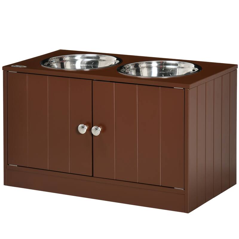 PawHut Large Elevated Dog Bowls with Storage Cabinet Containing Large 44L Capacity, Raised Dog Bowl Stand Pet Food Bowl - Brown