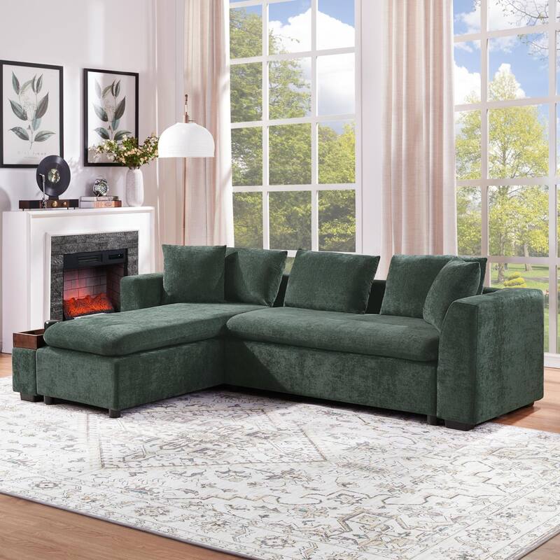93.7" L-Shaped Storage Sectional - Upholstered Sofa with Built-in Wooden Compartment
