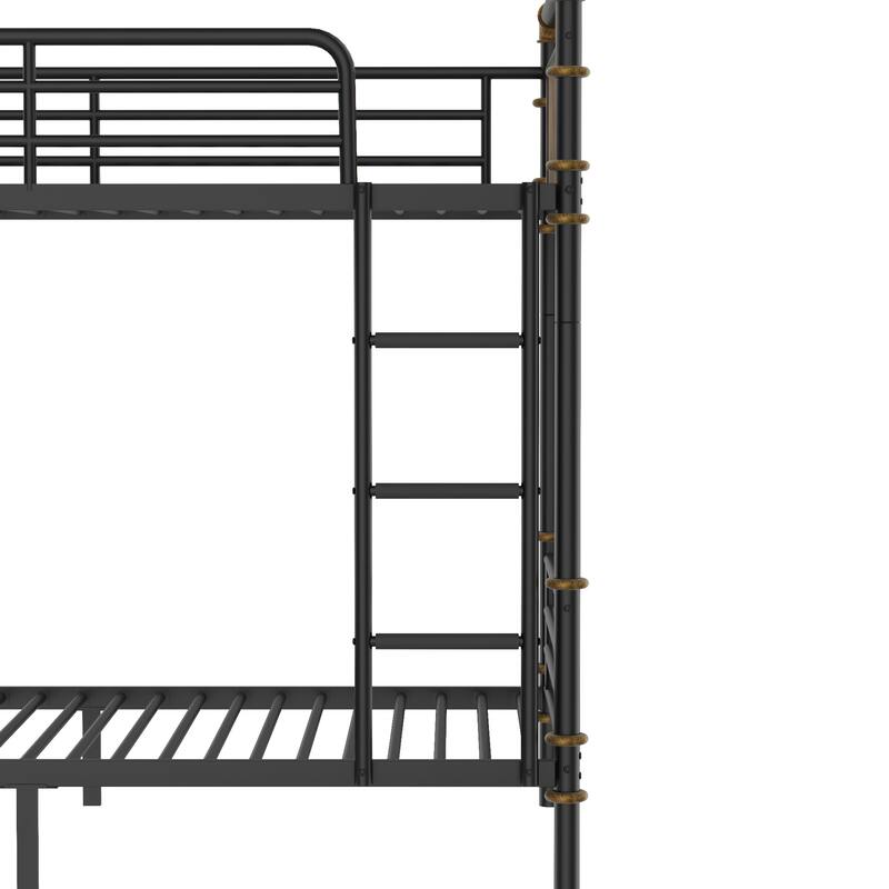 Quad Bunk Bed for 4 Kids, L-shape Metal Frame Twin Size Bunk Bed, Detachable Triple Bunk Bed, Separable Into 3 Twin Beds, Black