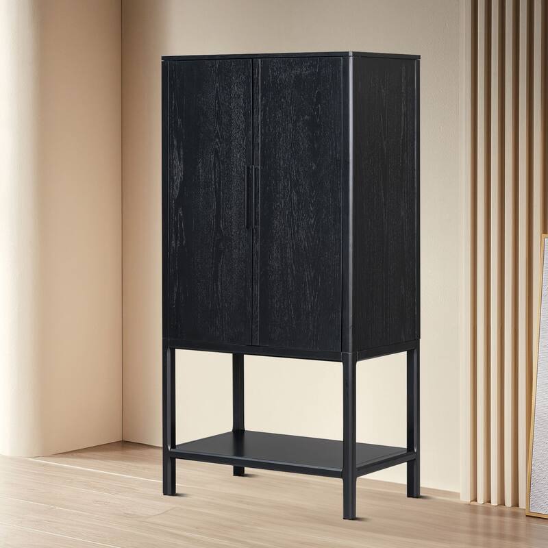 Modern minimalist sideboard with open shelves and adjustable shelves for bedroom kitchen living room den - Black