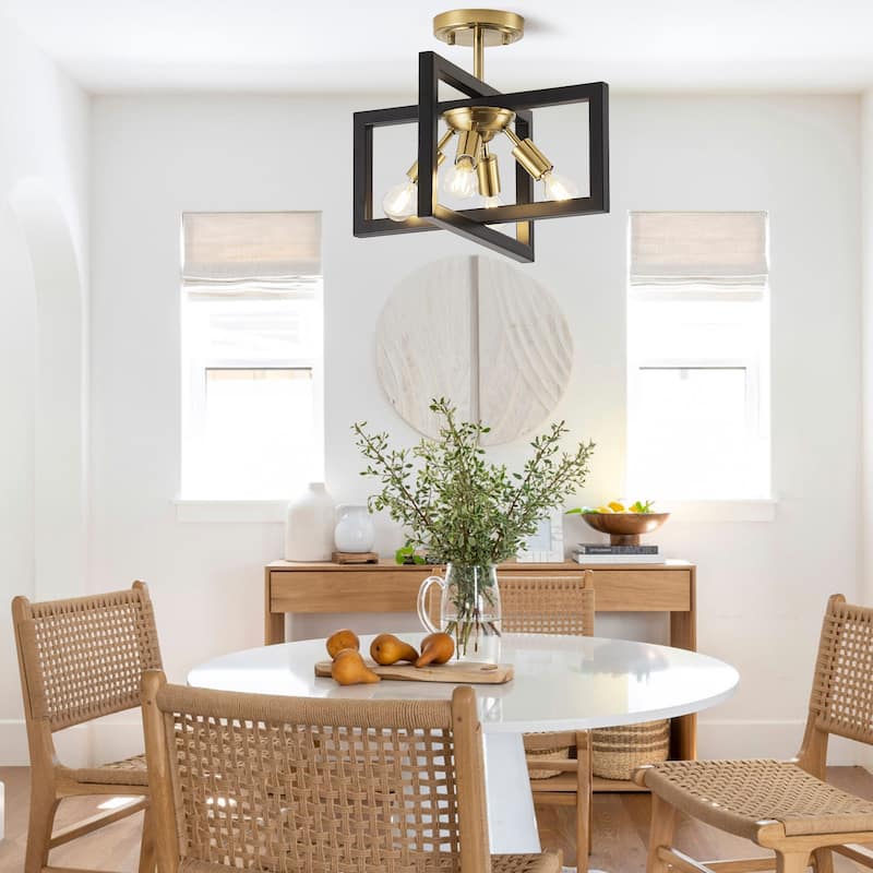 14.5-inch stylish metal semi-recessed 4-light ceiling lamp with horizontally rotating frame