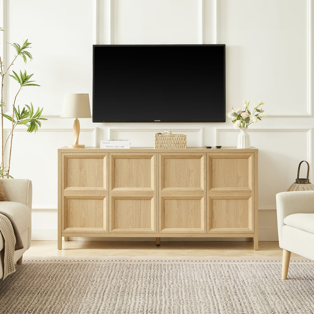 67" Modern sideboard storage cabinet with tip-on opening, soft-close hinges, and tilt-proof wall mount