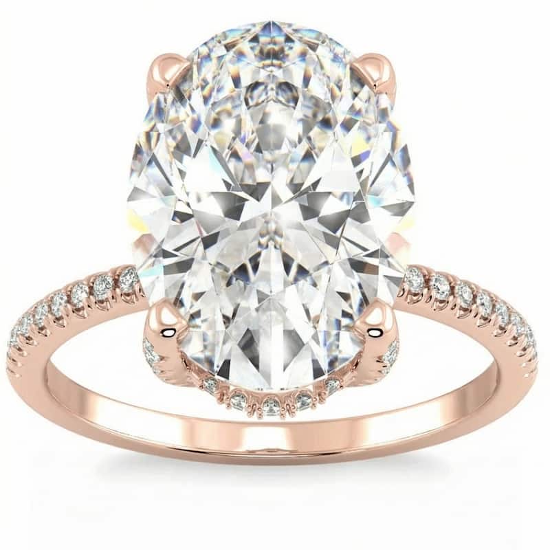 Bliss Diamond Certified 5.33Ct Oval Diamond Side Halo Engagement Ring Gold Lab Grown - 5 - Rose