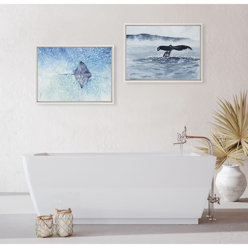Kate and Laurel Sylvie Whale Watching Framed Canvas by Julie Maida