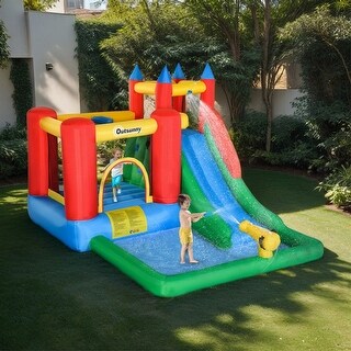 Outsunny Kids Bounce House Inflatable Water Slide with Water Play Toy - 130"Lx96.5"Wx84.75"H