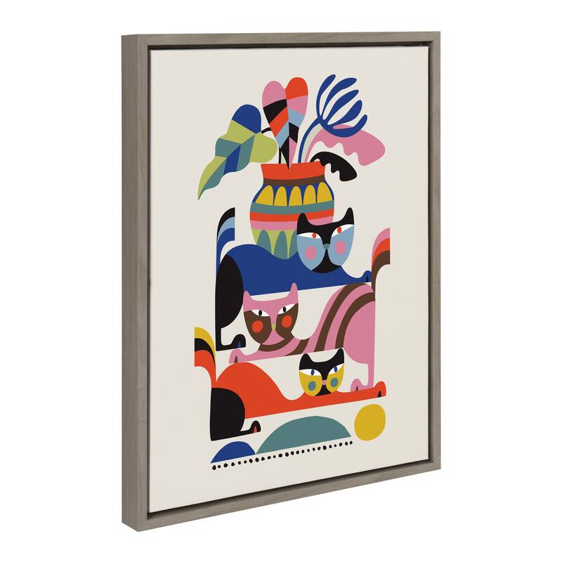 Kate and Laurel Sylvie 3 Cats Framed Canvas by Rachel Lee - 18x24 - Plastic - Grey