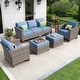 preview thumbnail 1 of 82, OVIOS 5-Piece Outdoor Wicker Patio Conversation Set Denim Blue