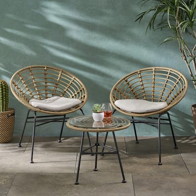 Pigment Outdoor Modern Boho 2 Seater Wicker Chat Set with Side Table by Christopher Knight Home