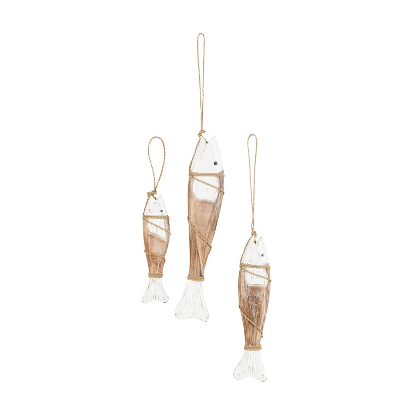 Brown Wood Handmade Fish Home Wall Decor (Set of 3)