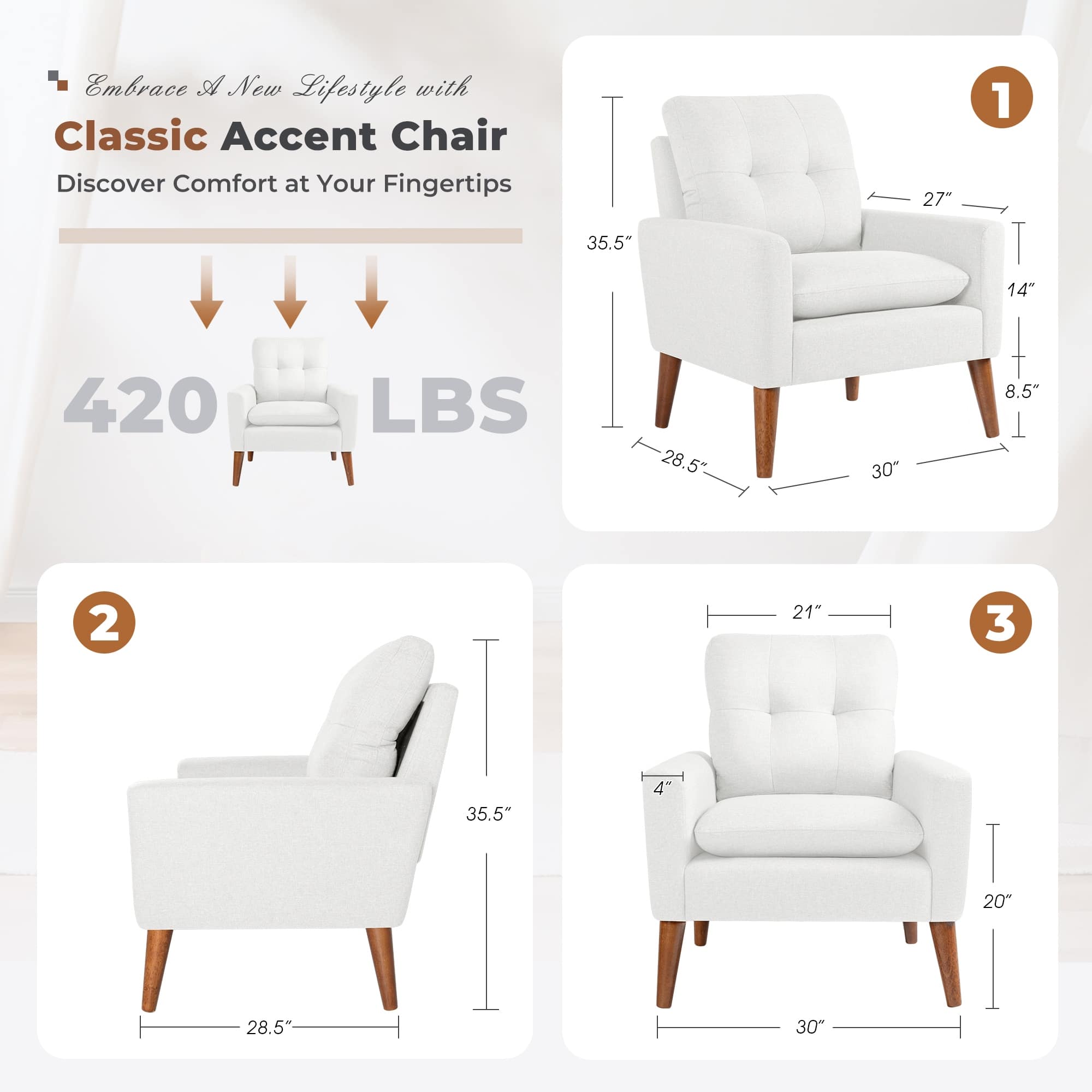 Homall Accent Chair Modern Fabric Upholstered Arm Chair Wood Legs ...