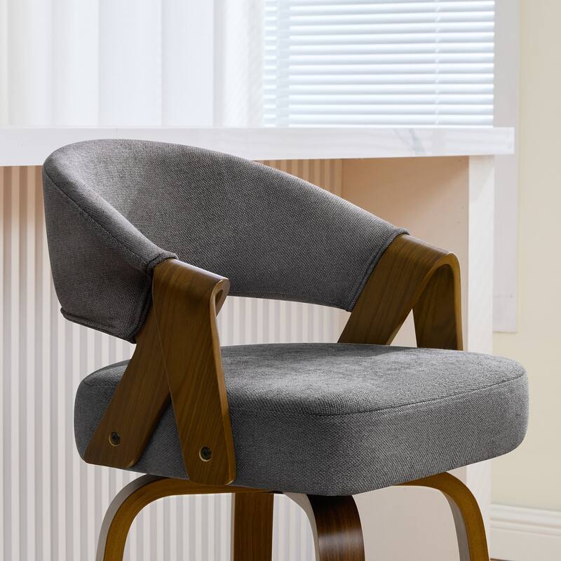 Mid-Century Upholstered Swivel Bar Stool/ Counter Stools with Curved Back - 37.5"H x 20.9"W x 19.9"D