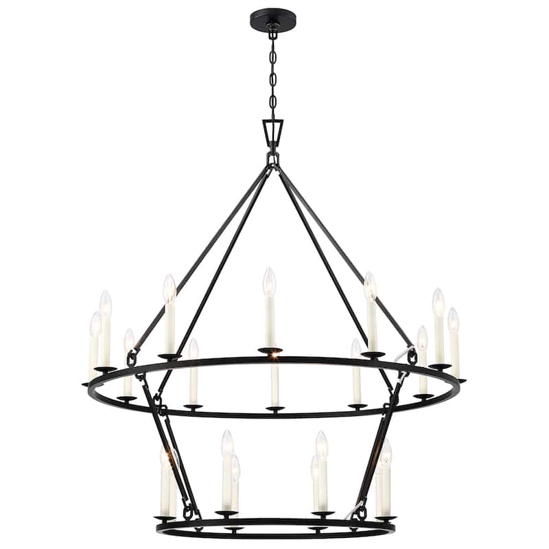 Mills 20-Light Black Candle Style Wagon Wheel Chandelier - 40''W