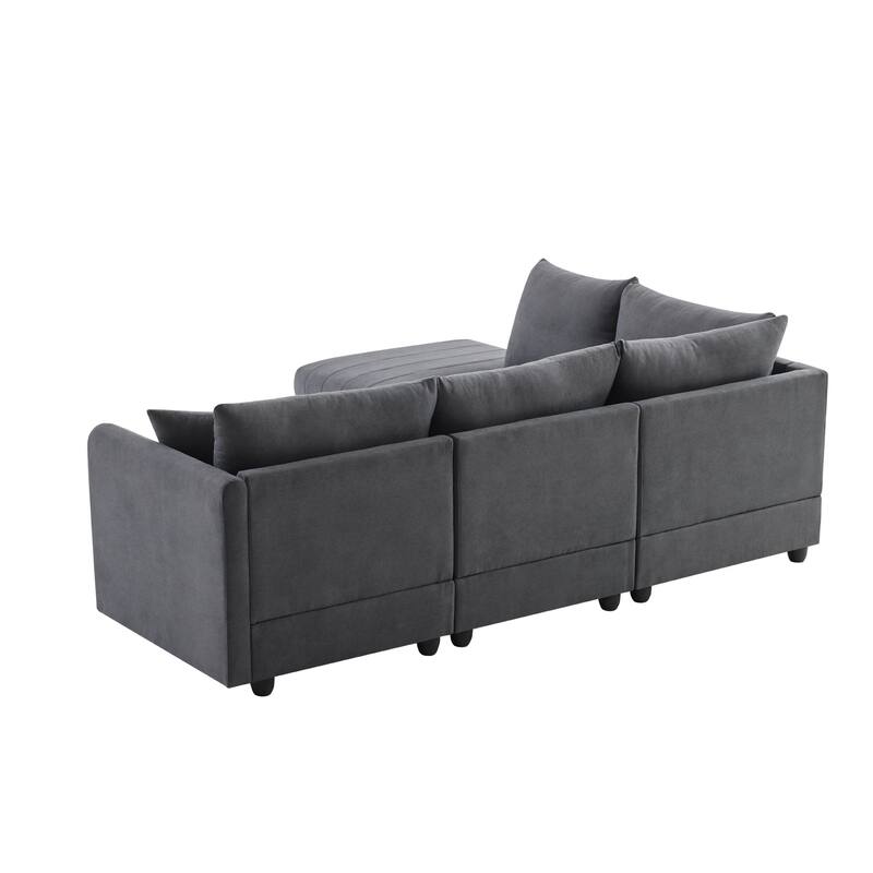 Modular L-Shaped Sectional Sofa with Movable Ottoman, 5 Seat Corner Couch with Throw Pillows, Comfy Cloud Upholstered Sofa