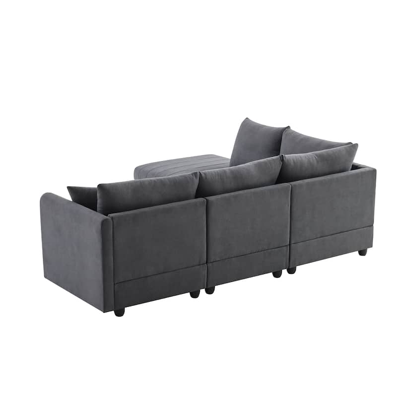 Sectional Sofa L-Shape Indoor Sofa w/ Convertible Ottoman