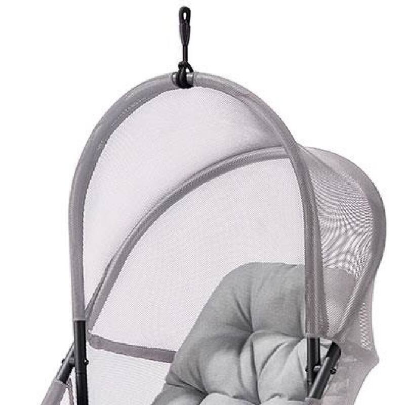 Bery Patio Hanging Swing Chair, Cushioned Light Gray Mesh