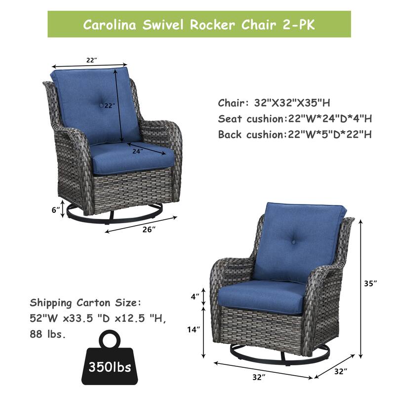 Pocassy Outdoor Wicker Glider Swivel Club Chairs (Set of 2)