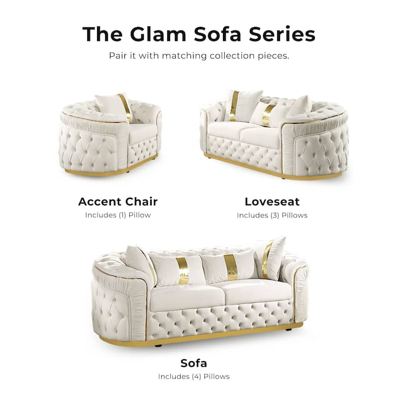 Furniture of America Urgoto Glam 2-Piece Beige Polyester Fabric Button Tufted Sofa Set