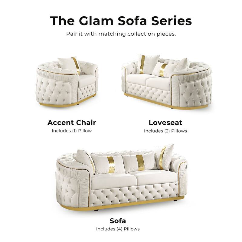 Furniture of America Urgoto Glam Beige Polyester Fabric Button Tufted Sofa