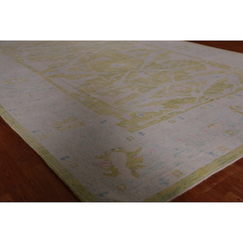 Hand Knotted Oriental 100% Wool Carpet Transitional All-Over Green Oushak Area Rug - 10' 11'' X 8' 0''