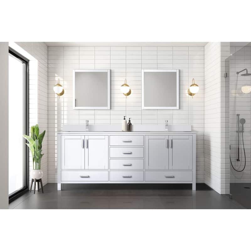 Jacques 80 in. W x 22 in. D White Double Bath Vanity, White Quartz Top, Faucet Set, and 30 in. Mirrors
