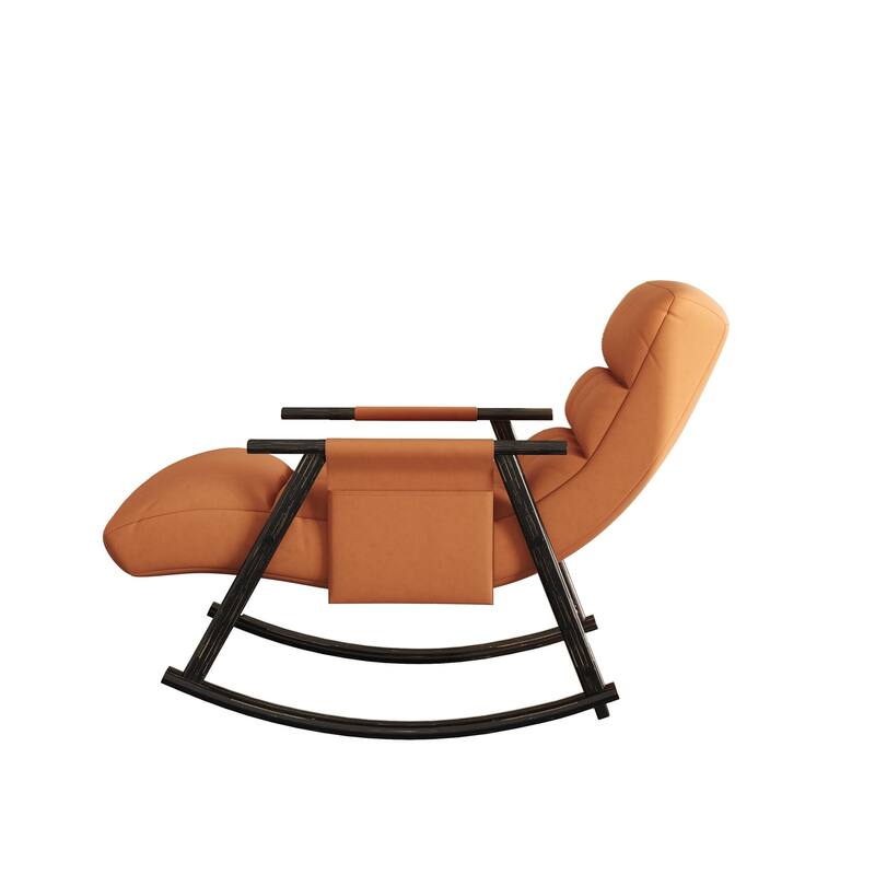 Casual folding rocking chair upholstered, lounge rocking chair adjustable high back and foot rest,side pockets