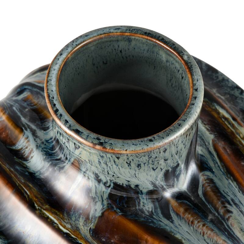 Elk Home Kelly Blue Reactive Earthenware 9.5 Inch Wide Vase