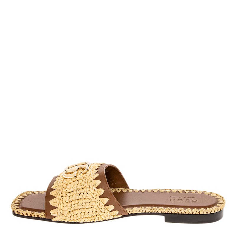 Gucci Double G Raffia Slide Sandals