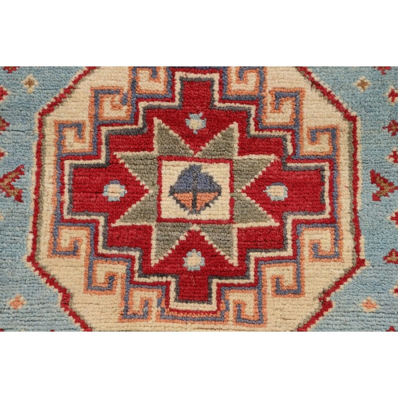 Light Blue Kazak Oriental Accent Rug Handmade Geometric Wool Carpet - 2'9" x 3'10"