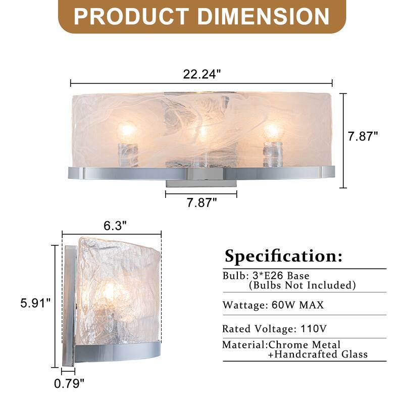 3-Light Modern Chrome Wall Sconce with Cloud Glass Shades