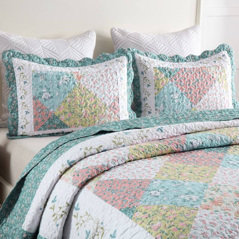 MarCielo 3 Piece Printed Quilt Set Lightweight Bedspread Set Lily