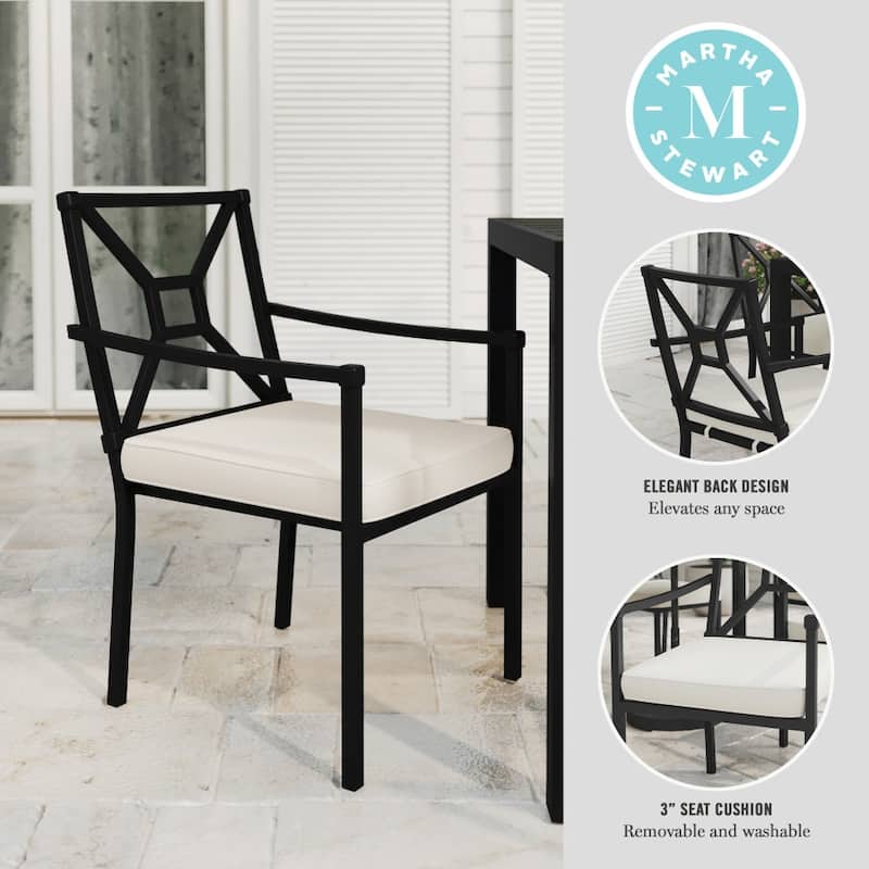 Martha Stewart All-Weather Steel Frame Stackable Patio Armchair with Cushion - 23"W x 26.25"D x 35.25"H