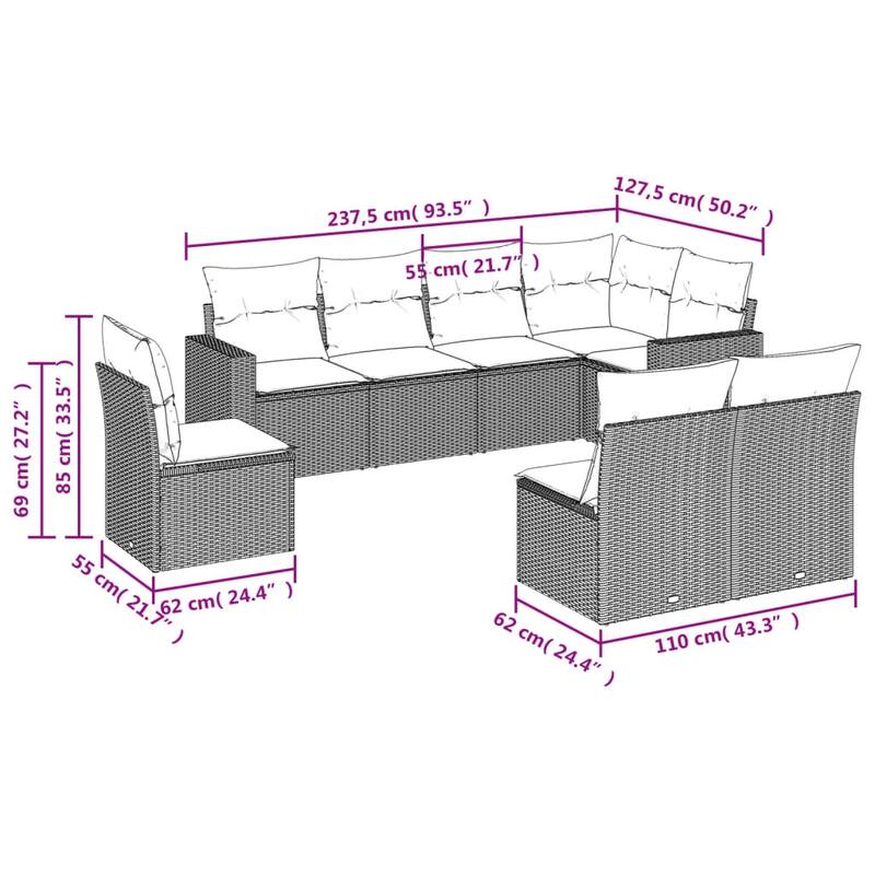 vidaXL Garden Sofa Set Black, Cream White - 24.4 x 25.8 x 27.2