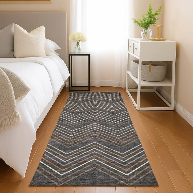 Machine Washable Indoor/ Outdoor Modern Chevron Chantille Rug