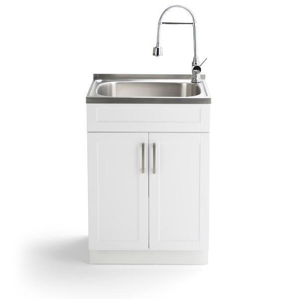 Wyndenhall Hartland Contemporary 24 Inch Laundry Cabinet With Faucet And Stainless Steel Sink 23 6 W X 52 H X 19 7 D On Sale Overstock 11915355