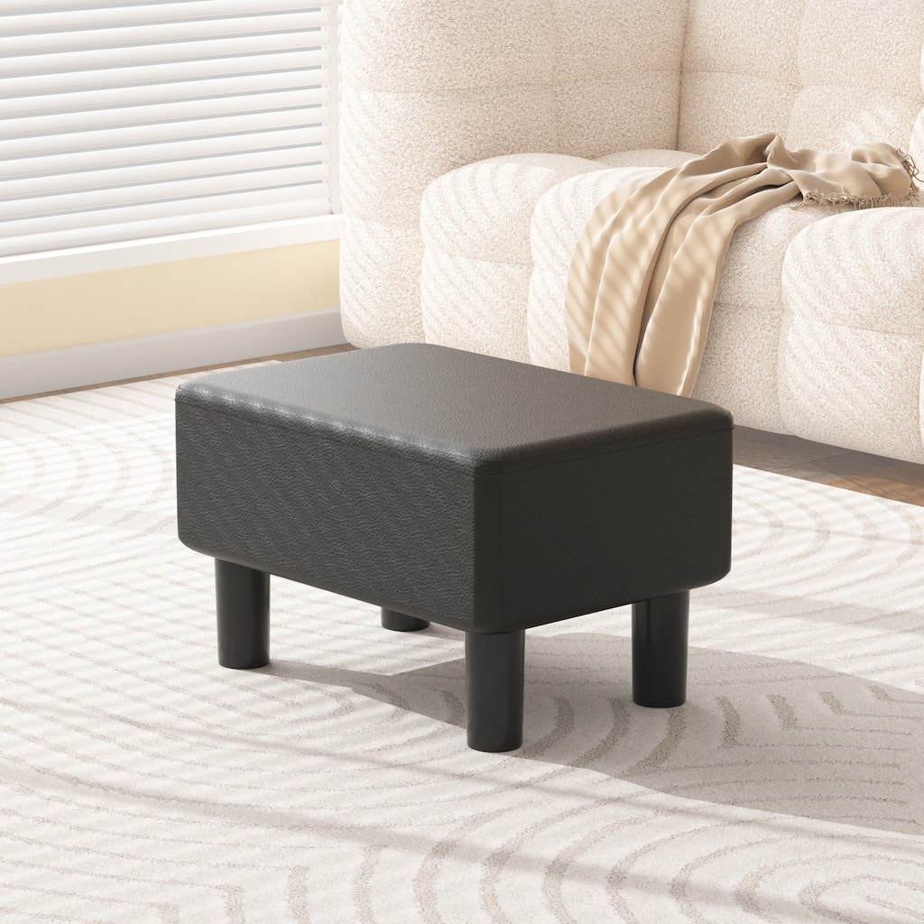 Javlergo Small Footstool Ottoman, PU Leather Footrest with Legs, Rectangle Padded Seat