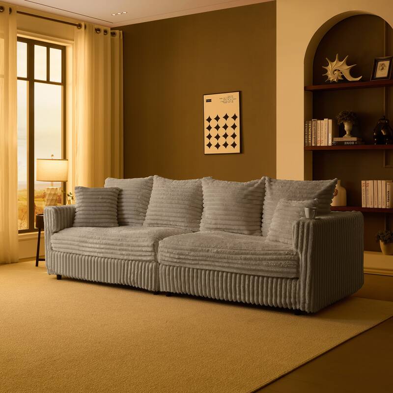 104.3" Plush Corduroy Cloud Couch, Modular Sectional Sofa with Pillows, Deep Seat Convertible Lounge Chair for Apartment