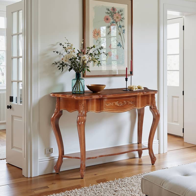 Mid-Century Modern Vintage Console Table with Shelf