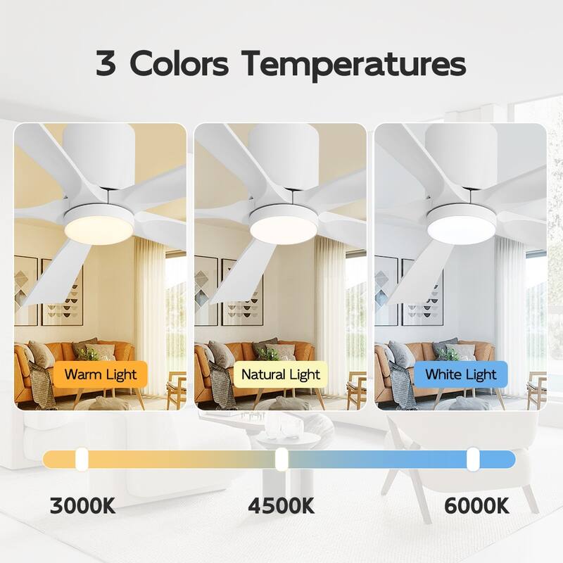 WINGBO 52" Solid Wood DC Motor Integrated LED Hugger Ceiling Fan with Remote