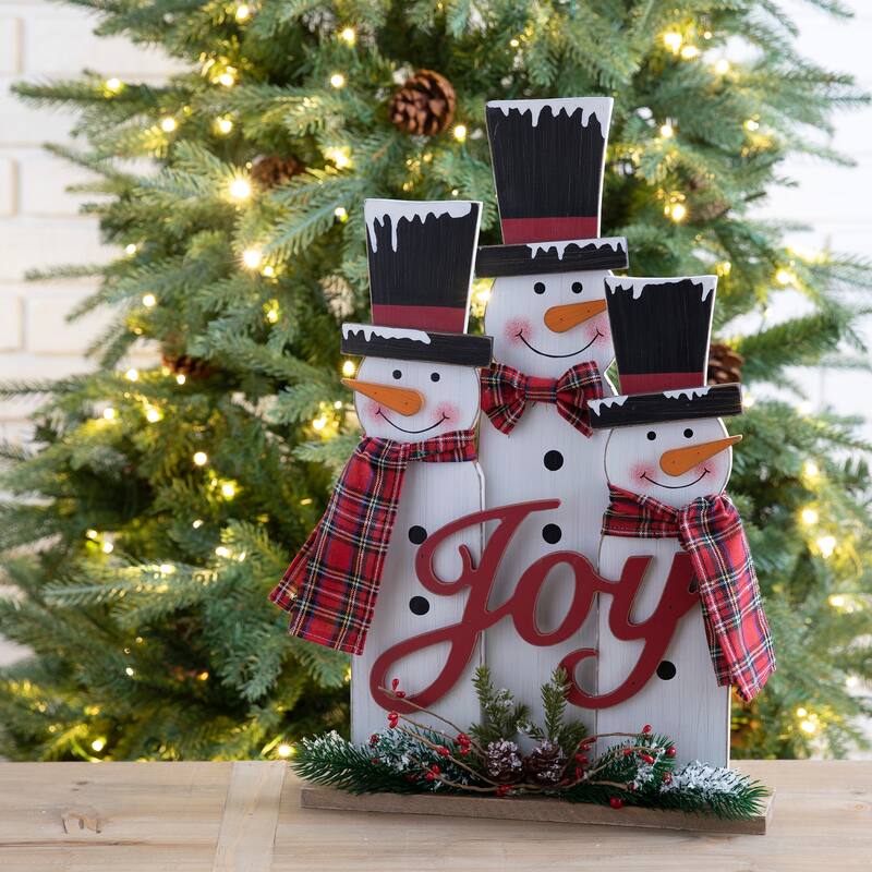 Glitzhome 18"H Wooden Snowman Family Table Decor