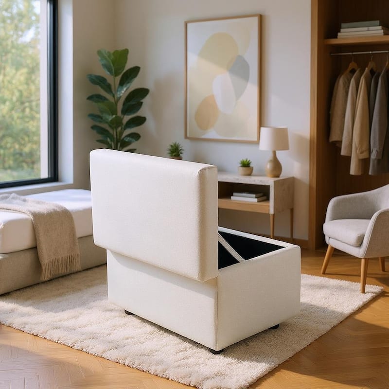 Fabric Storage Ottoman with Hidden Compartment