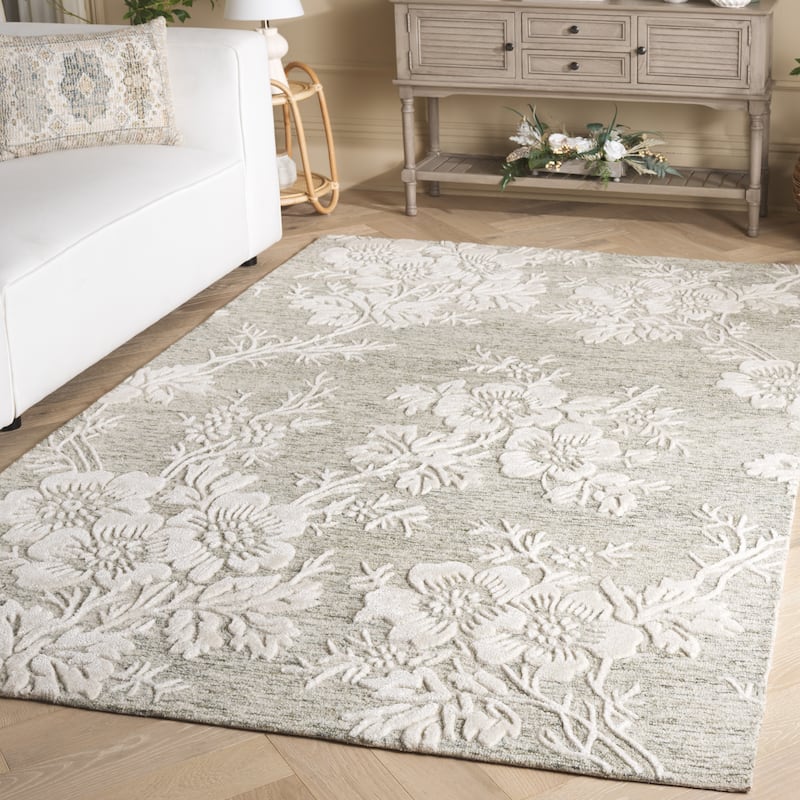 SAFAVIEH Handmade Glamour Veselina Modern Wool & Viscose Rug - 6' Square - Green/Ivory