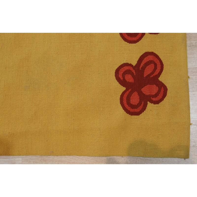 Yellow Handwoven Wool Contemporary Modern Flat Weave Rug, 6' x 8', Soft Wool, Elegant Modern Flatweave Rug - N/A