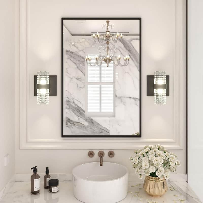 Aluminum Alloy Frame Tempered Glass Shatterproof Wall Mirror Clear Reflection Easy Mounting - 24"x36"