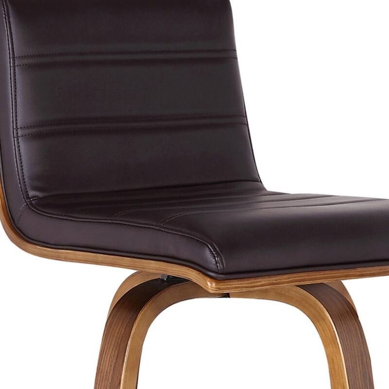Modern Swivel Bar Stool with Low Backrest and Footrest Upholstered Walnut Finish Solid Wood Frame