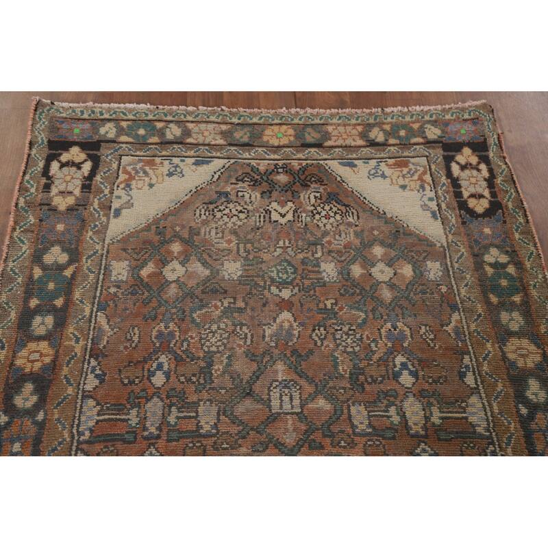 Hand Knotted Oriental 100% Wool Carpet Traditional Geometric Oranges & Rust Hamedan Runner Rug - 9' 1'' X 3' 3''