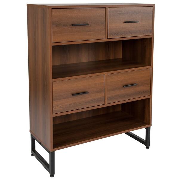 Shop 2 Shelf 41 25 H Display Bookcase With Four Drawers In Rustic Wood Grain Finish Overstock 26981418