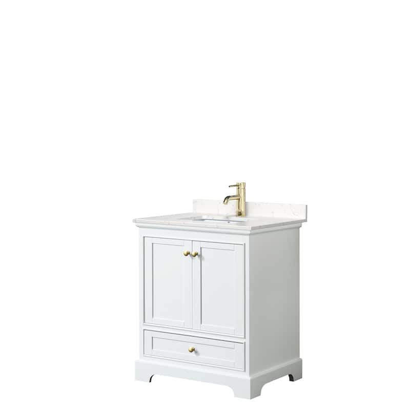 Deborah 30-inch Single Vanity, Cultured Marble Top - White, Gold Trim, Carrara Cultured Marble Top
